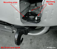 Front tow hook mounting area
